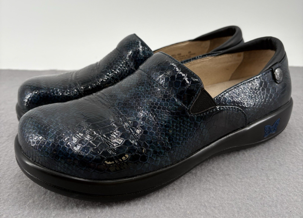 Alegria Clogs Size EU 40 US 9.5 Blue Snake Patent Leather Comfort Shoes KEL 165